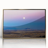 Mid-century modernist acrylic print of the Palouse scenery in Washington, featuring soft earth tones.