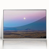 Art deco poster of Palouse, Washington scenery in pastel shades on white framed acrylic, ideal for modern art wall decor.