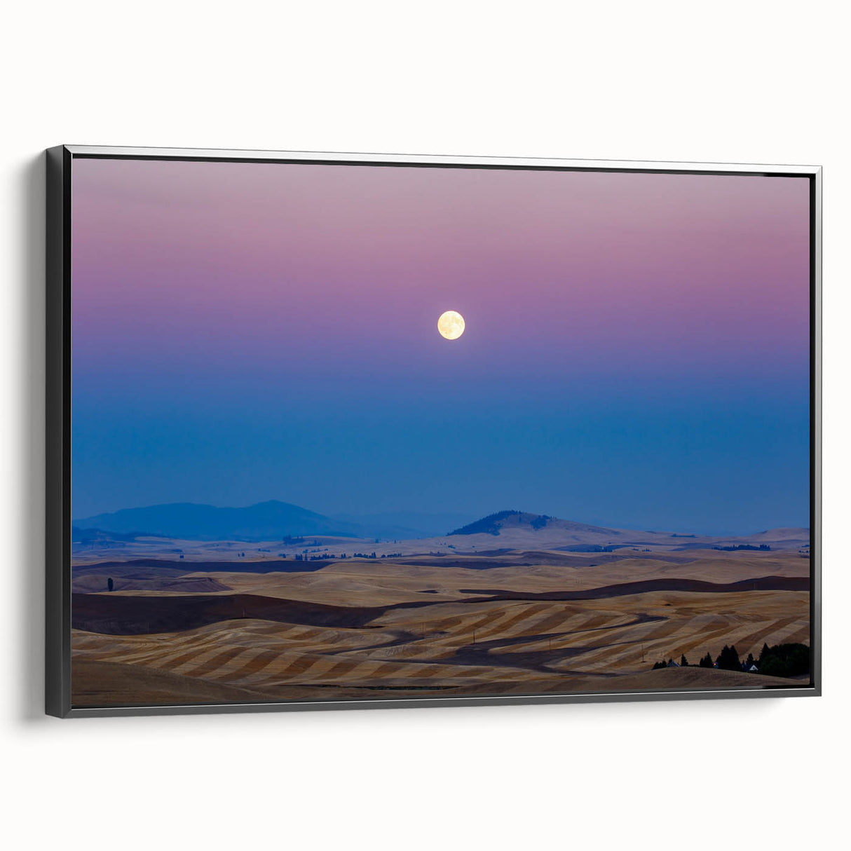 Black and white framed canvas of Palouse landscape, ideal for bedroom wall art with a vintage poster style.