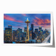 Seattle skyline in muted gray, extra large rolled print, suitable for dining room or bathroom wall art.