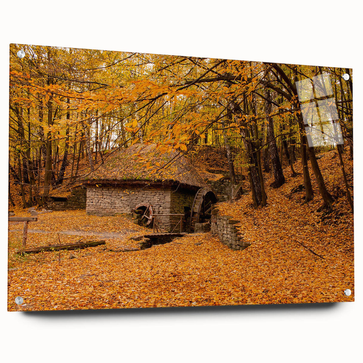 Acrylic print of a West Virginia landscape in soft earth tones, suitable for dining room decor.