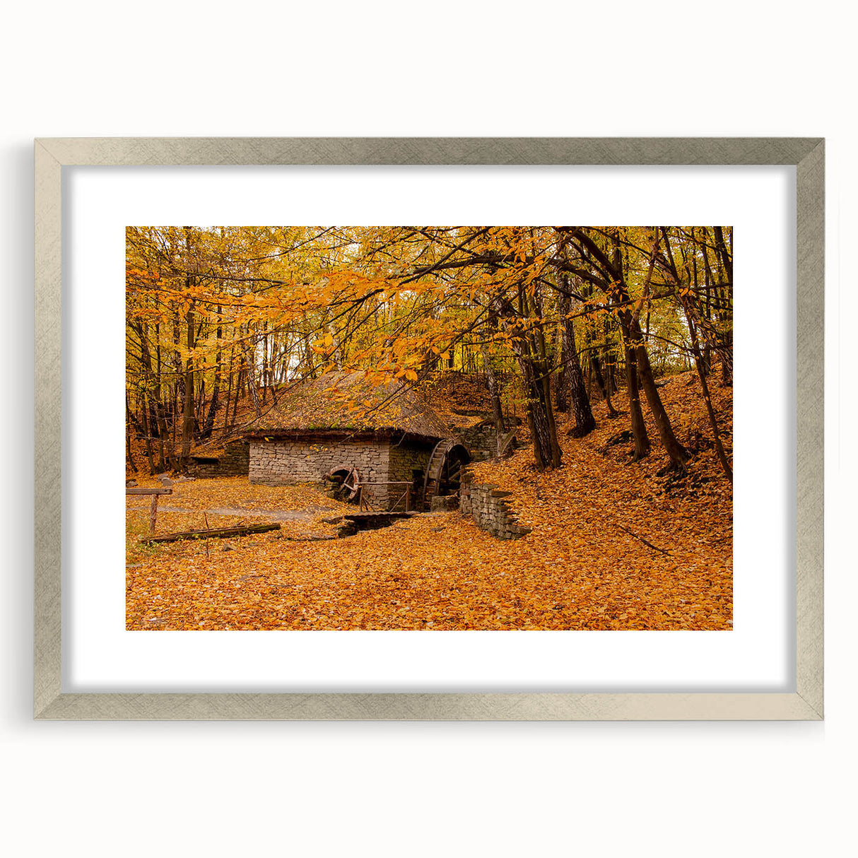 Textured art print of abstract West Virginia scenery in silver frame, ideal for bedroom wall decor.