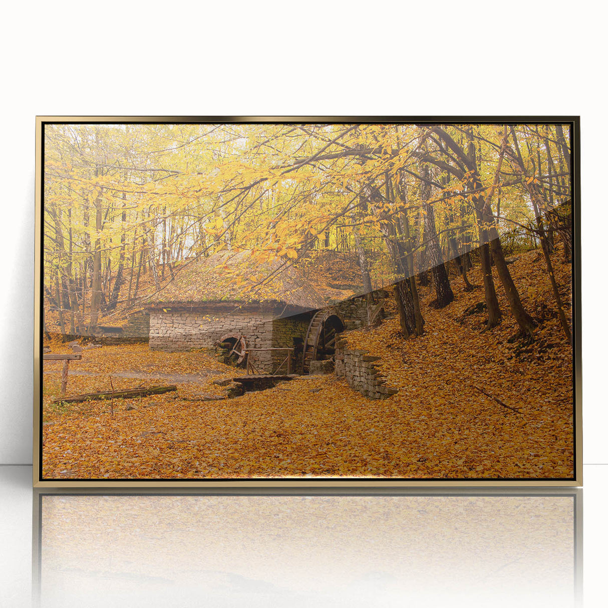 Framed acrylic print of a West Virginia landscape in muted earth tones, ideal for modern art wall decor.