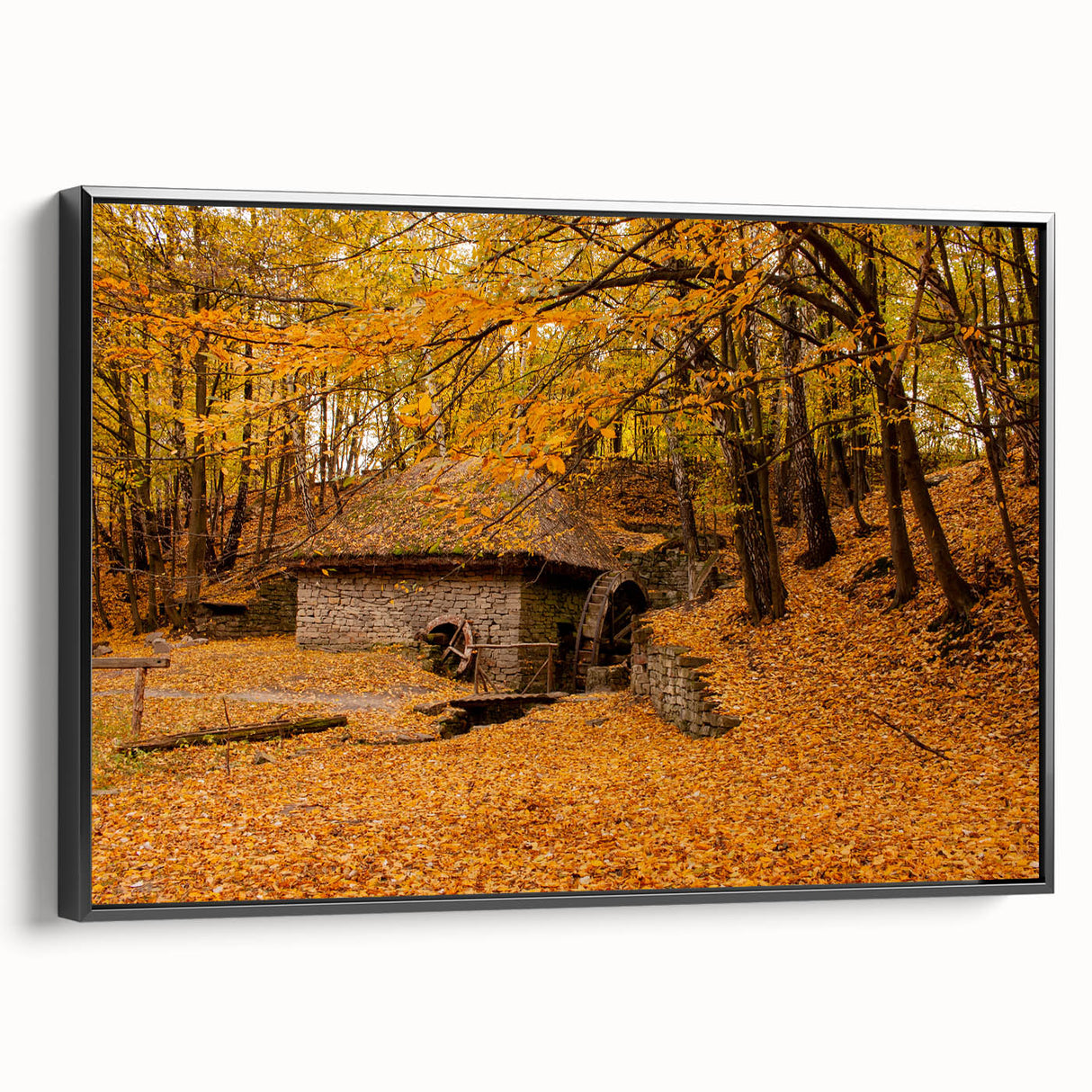 Black and white framed canvas depicting a vintage-style West Virginia landscape, ideal for bedroom wall decor.