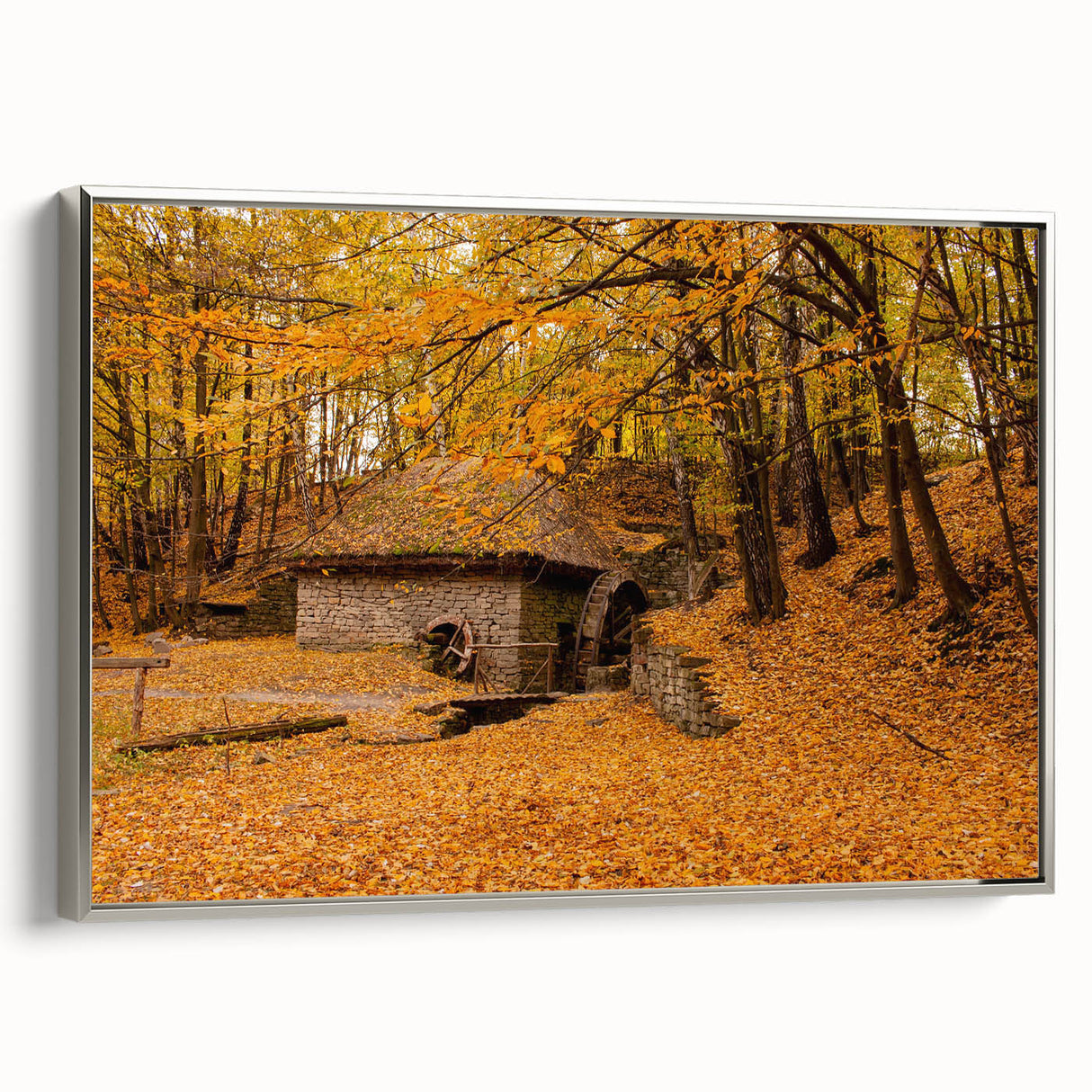 Framed canvas featuring a vintage-style landscape painting of West Virginia with colorful art elements.