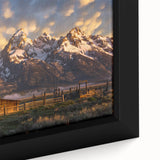Extra large framed canvas of the Grand Tetons in Wyoming featuring black and colorful textured art.