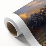 Art deco poster of the Grand Tetons in muted earth tones on rolled canvas, ideal for nursery wall art.