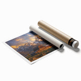 Rolled print of Grand Tetons scenery with muted earth tones, ideal for classy bathroom wall art.