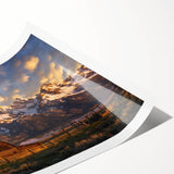 Extra large wall art featuring line art flowers and a scenic view of the Grand Tetons in muted earth tones on a rolled print.