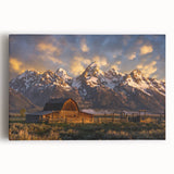 Black and white photograph of the Grand Tetons on stretched canvas, ideal for kitchen wall art.