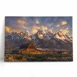 Black and white photo of the Grand Tetons on stretched canvas, ideal for kitchen wall art or bedroom ambiance.