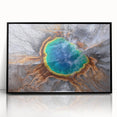 Large abstract wall art depicting Yellowstone scenery in muted earth tones on a framed acrylic.