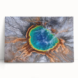 Black and white photograph of Yellowstone scenery on stretched canvas, ideal for kitchen wall art.