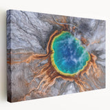 Yellowstone National Park landscape on large stretched canvas, featuring vivid green and blue tones.