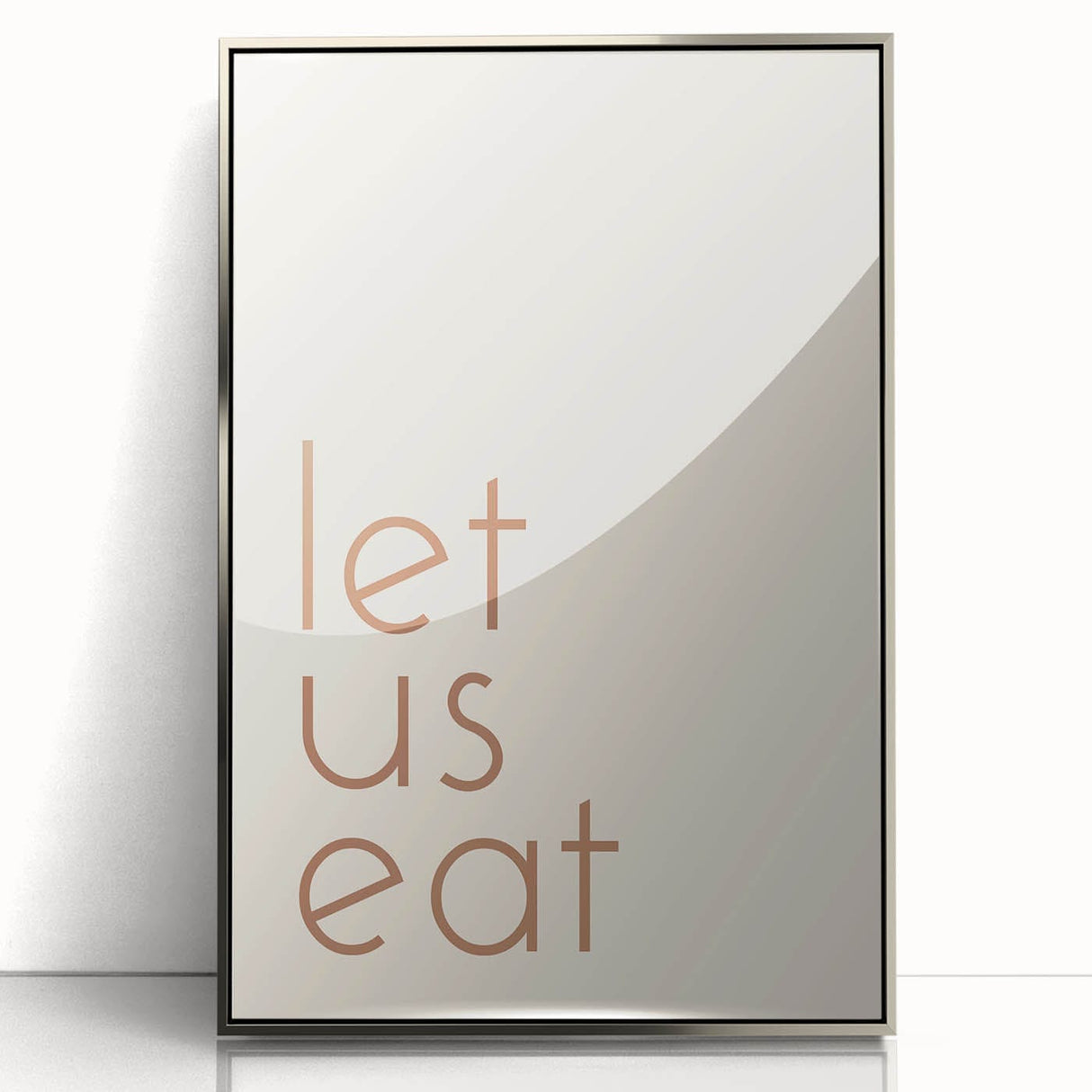 Mid-century modernist art depicting an autumn scene in muted orange and brown tones on a silver-framed acrylic print.