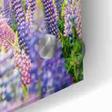 Large abstract wall art featuring spring-themed colors on acrylic glass, ideal for dining room ambiance.