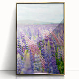 Mid-century modernist spring scene in pastel shades on a framed acrylic, ideal for nursery wall art.
