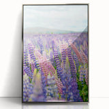 Mid-century modernist art of spring season in muted pastel shades on a silver-framed acrylic, ideal for nursery wall art.