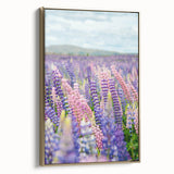 Framed canvas depicting a vintage-style spring landscape with muted green and gold tones, ideal for bedroom wall decor.