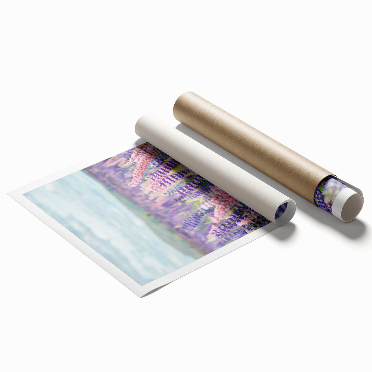 Extra large rolled print featuring vibrant floral art in spring colors.