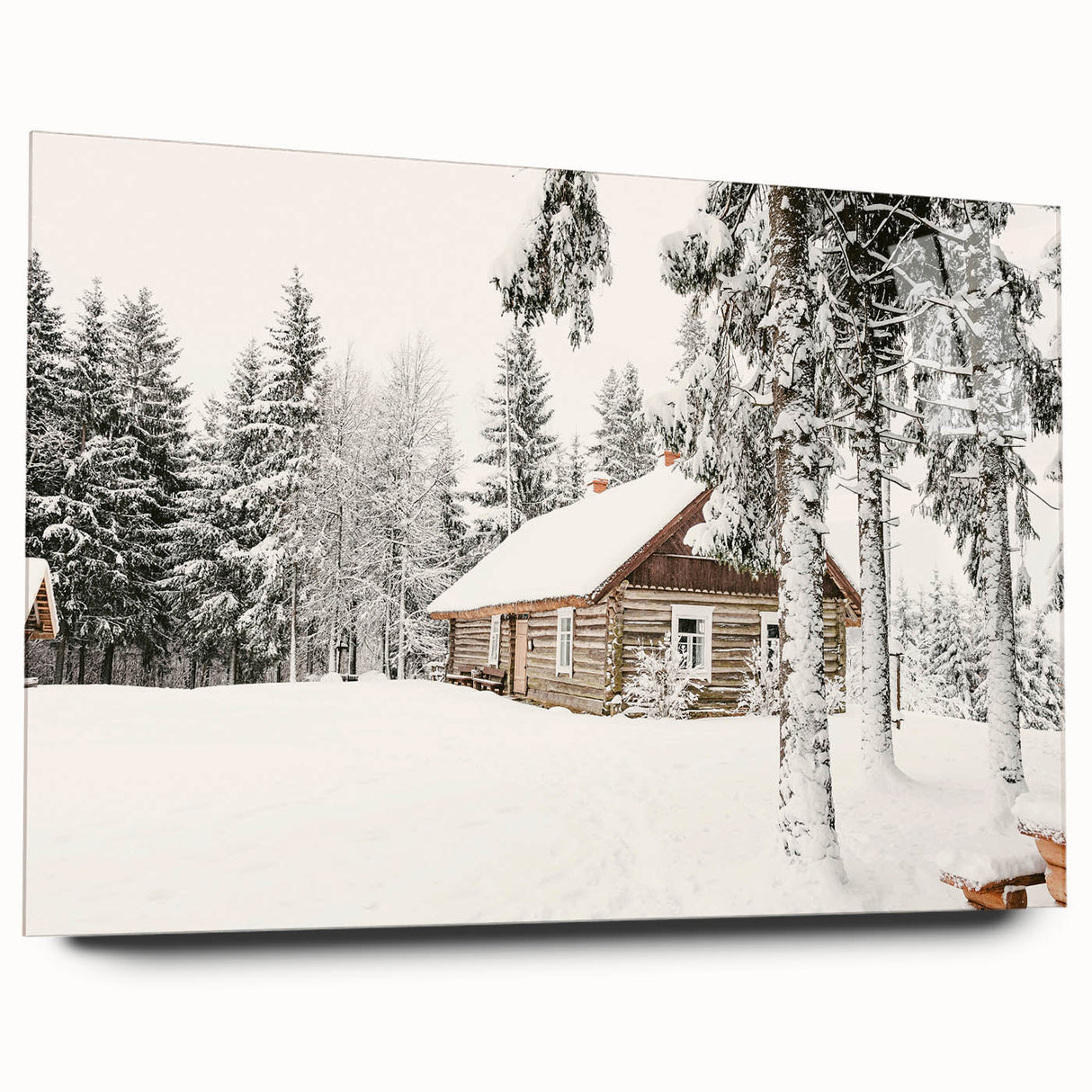 Winter-themed large abstract wall art on acrylic glass, featuring cool blue and white tones.