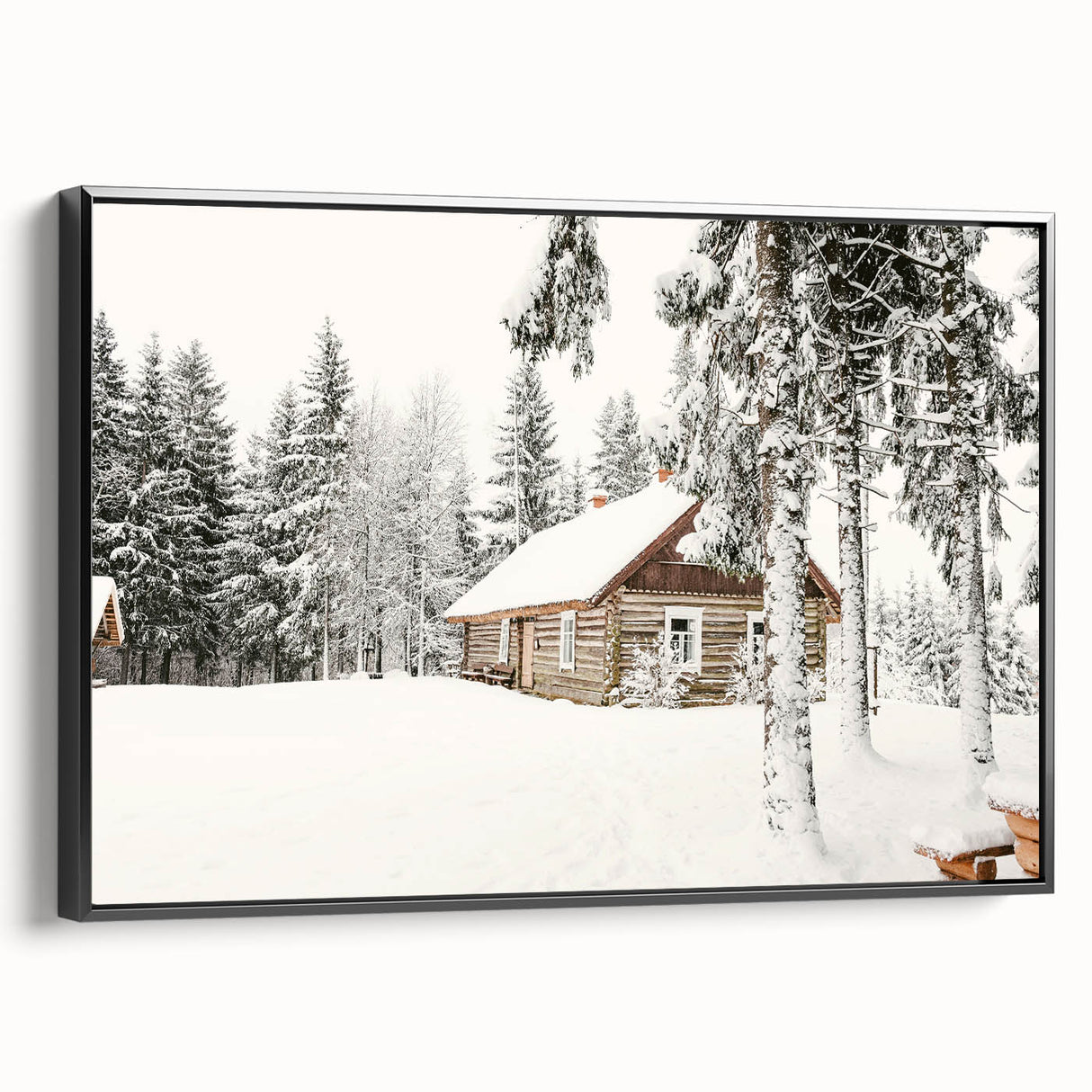 Black and white landscape art painting on framed canvas, featuring a winter scene, suitable for bedroom wall decor.