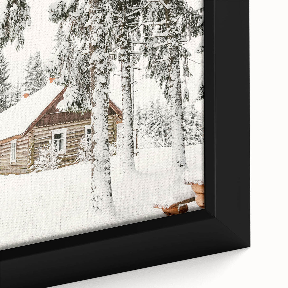 Extra large framed canvas featuring a textured black background with colorful, abstract winter motifs.