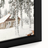 Extra large framed canvas featuring a textured black background with colorful, abstract winter motifs.