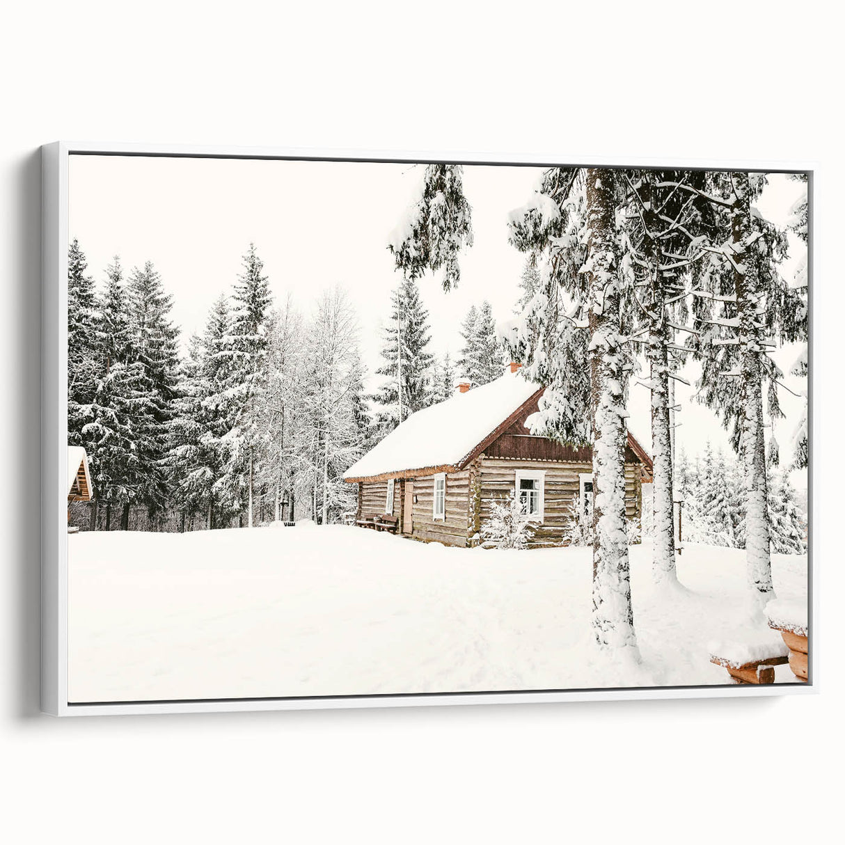 Vintage poster art of a winter scene on framed canvas, featuring muted blue and white tones, ideal for living room decor.