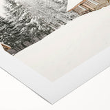 Art deco poster featuring a winter scene in muted blue and white tones, printed on rolled canvas.