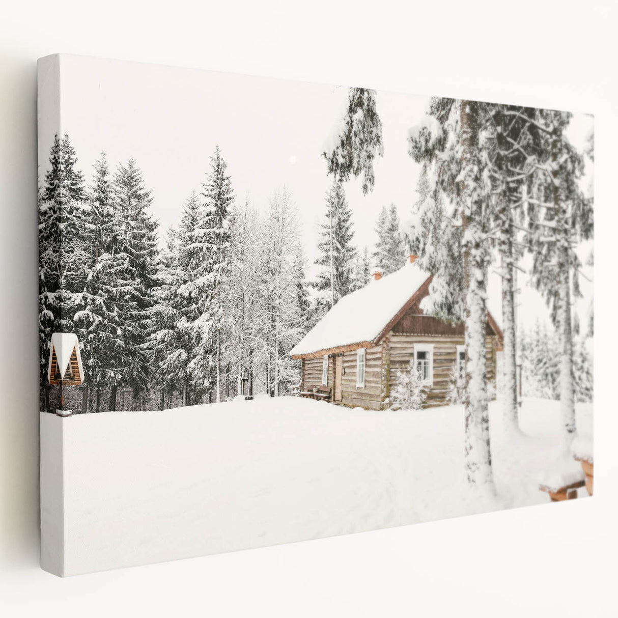 Winter scene on stretched canvas with muted blue and white tones, ideal for kitchen wall art.