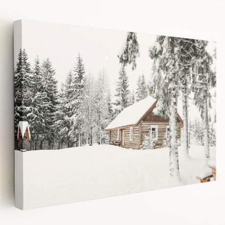 Winter scene on stretched canvas with muted blue and white tones, ideal for kitchen wall art.