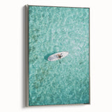 Landscape art painting on framed canvas, featuring a vintage poster style with colorful and black elements.