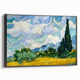 Black and white framed canvas depicting a vintage-style landscape painting, ideal for bedroom wall art.