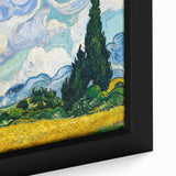 Close-up of a textured, extra large framed canvas depicting vibrant, colorful art in a style reminiscent of Van Gogh.