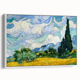 Vintage poster art of Van Gogh's painting on a framed canvas, featuring vibrant colors, ideal for living room decor.
