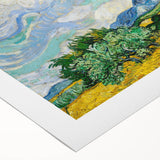 Art deco poster featuring a stylized cityscape in muted gold and navy tones on a rolled canvas.