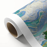 Art deco poster of a starry night scene in deep blue and yellow tones on rolled canvas, ideal for nursery wall decor.