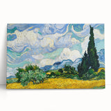 Black and white print of Van Gogh's painting on a large stretched canvas.