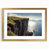 Framed landscape artwork showcasing dramatic cliffs in a gold mat, perfect for home decor, emphasizing natural beauty and elegance. Ideal for enhancing living spaces.