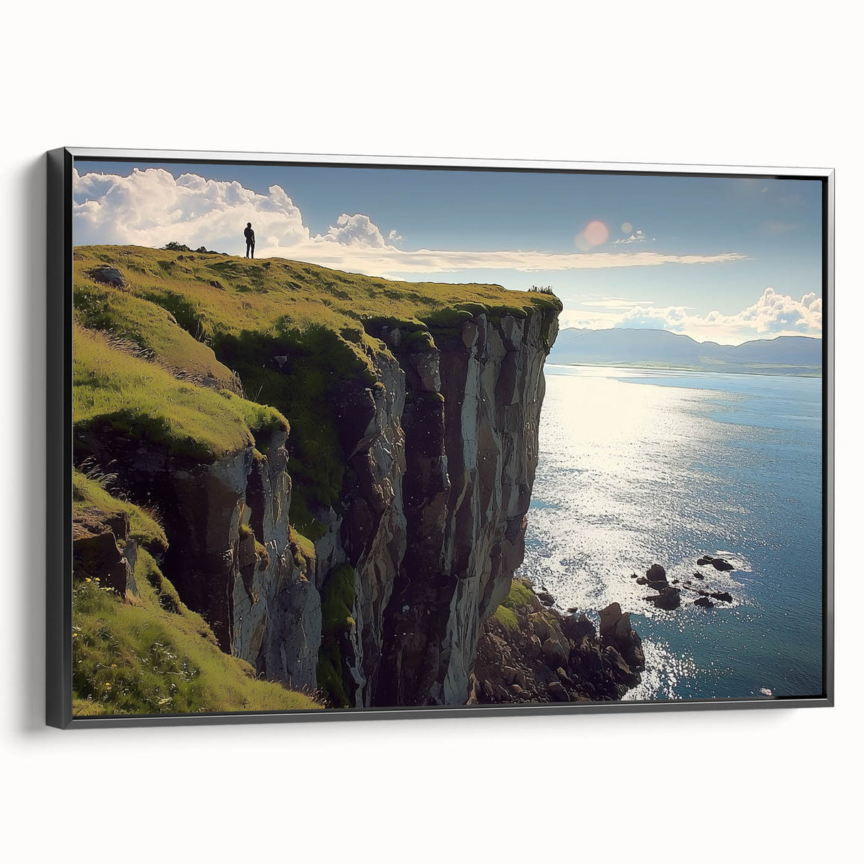 Framed canvas artwork depicting a stunning landscape of cliffs, showcasing vibrant colors and intricate details, perfect for enhancing any modern home decor.