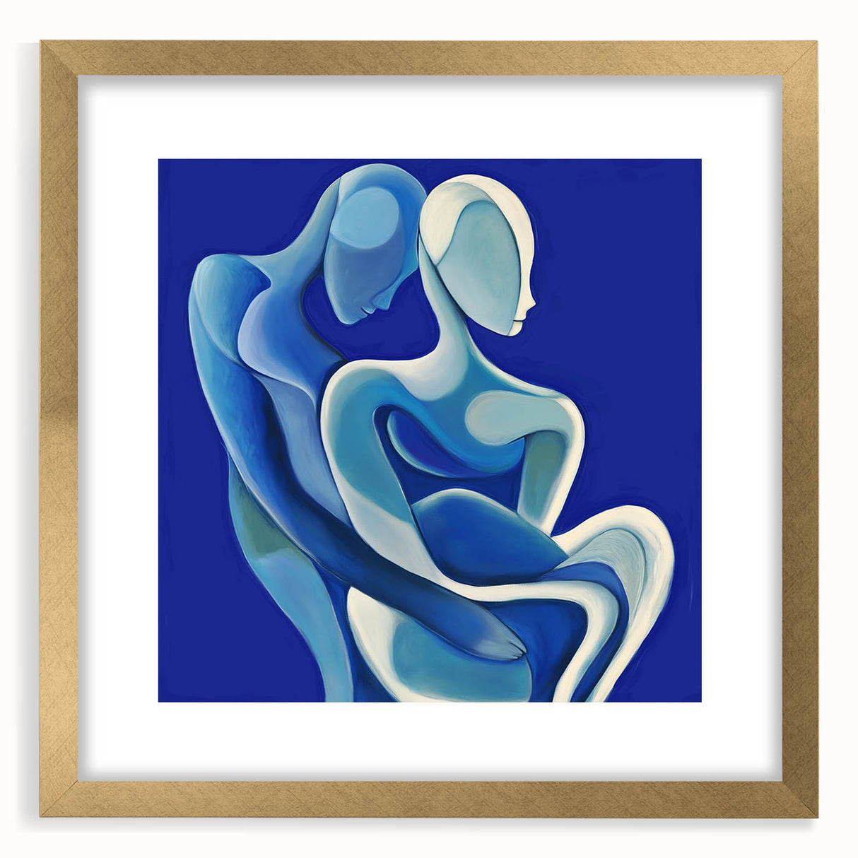 Abstract figurative frame in a matte gold finish, showcasing intricate designs with a modern aesthetic, perfect for enhancing home decor or gallery displays.