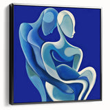 Framed abstract figurative canvas art in black, showcasing modern design elements and textures, perfect for contemporary home decor. Side view highlights its elegant framing and artistic details.