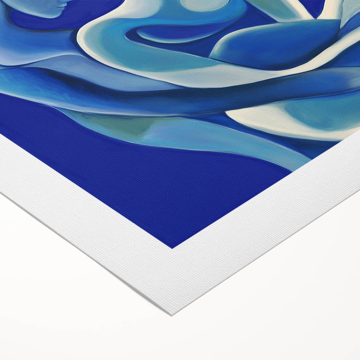 Abstract figurative art on rolled canvas showcasing vibrant colors and dynamic shapes, designed to enhance modern interiors, packaged for easy display and protection.