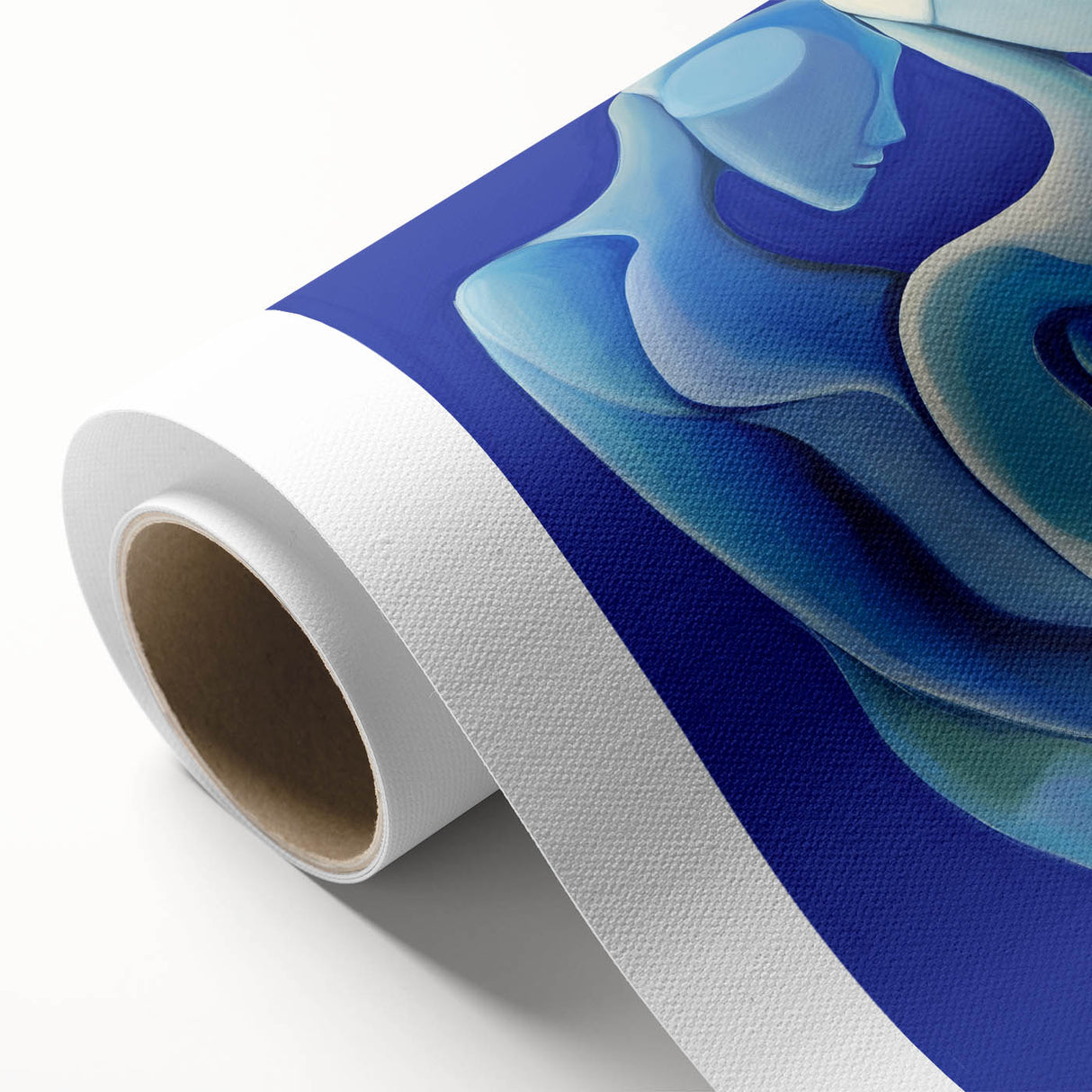 Abstract figurative artwork on rolled canvas, showcasing vibrant colors and dynamic shapes, ideal for modern decor. Comes in a protective cardboard tube.