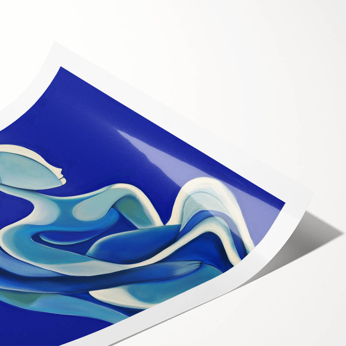 Abstract figurative art print showcasing vibrant colors and dynamic shapes, rolled for easy storage and shipping in a protective cardboard tube. Ideal for modern home decor.