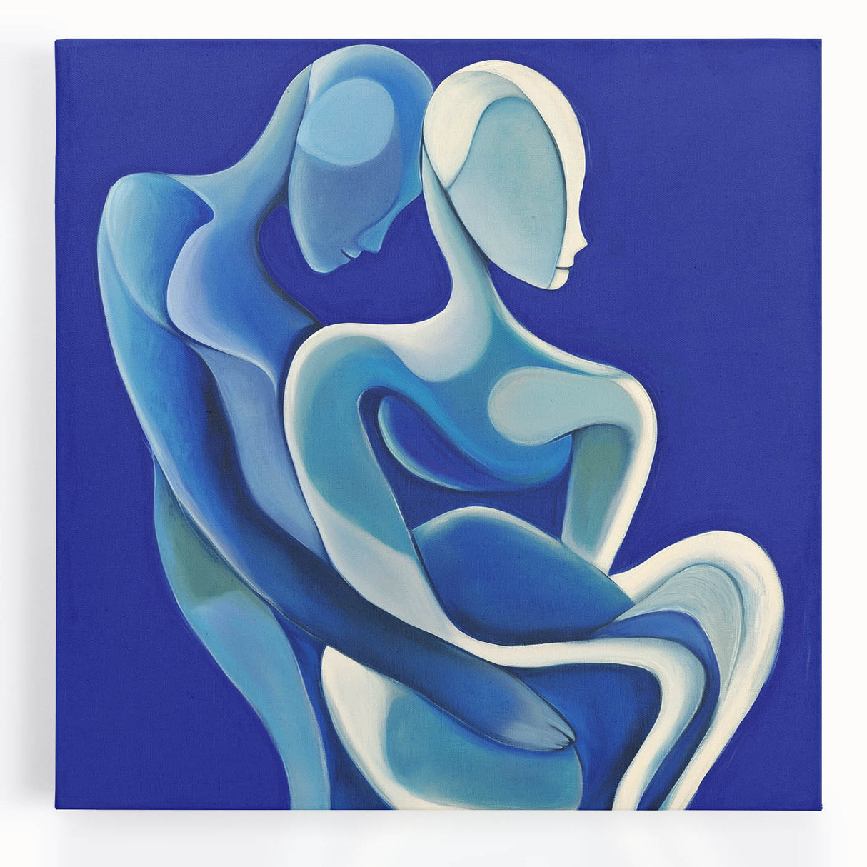 Abstract figurative artwork on stretched canvas, showcasing vibrant colors and dynamic shapes, perfect for modern home decor. Ideal for art enthusiasts seeking unique wall art.