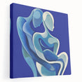 Abstract figurative stretched canvas artwork showcasing vibrant colors and dynamic shapes, ideal for modern home decor, viewed from a side perspective.