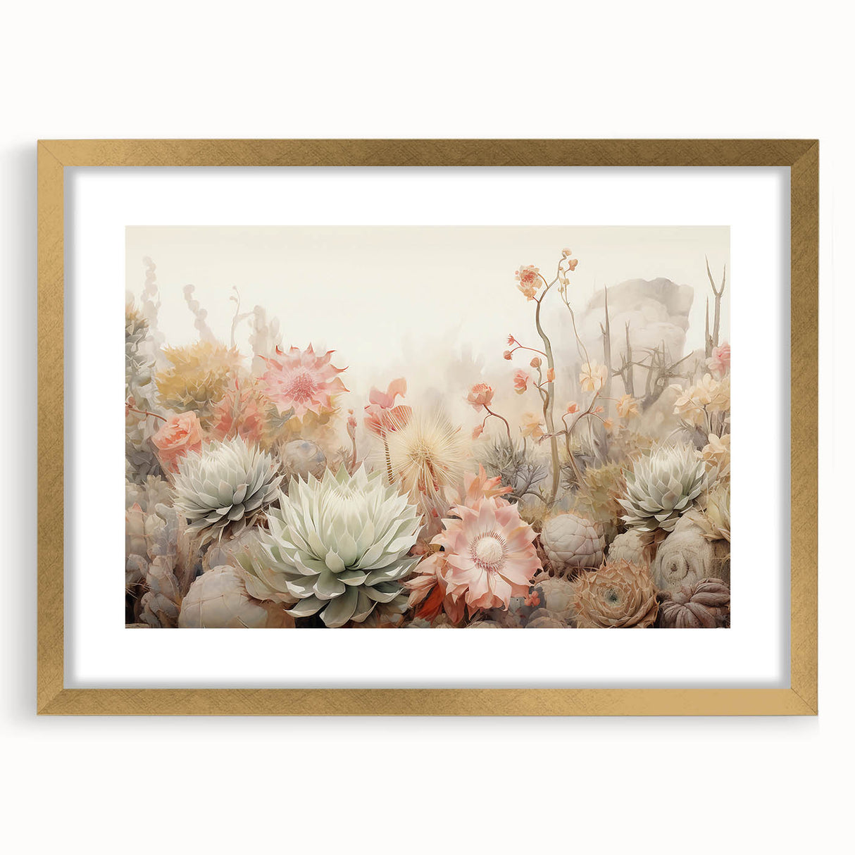 Abstract floral wall art framed in gold with a mat, showcasing vibrant colors and intricate designs, perfect for enhancing modern home decor.