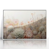 Framed acrylic wall art showcasing an abstract floral design in vibrant colors, set against a white background, perfect for enhancing modern home decor.